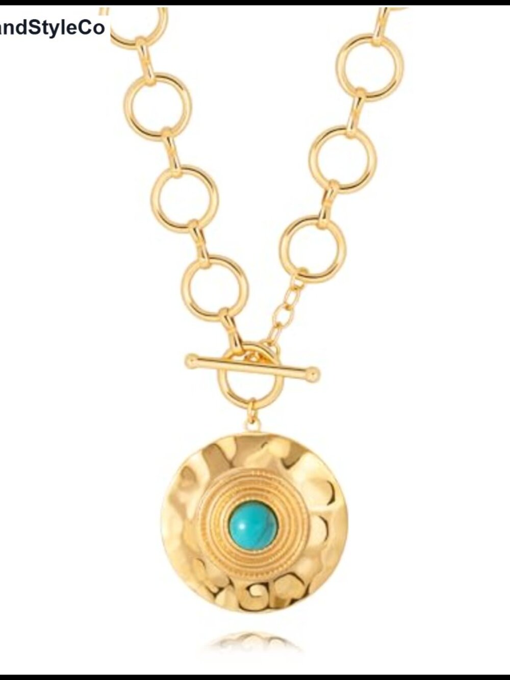 18K Gold Plated Turquoise Disc Pendant Necklace Boho Toggle Chain